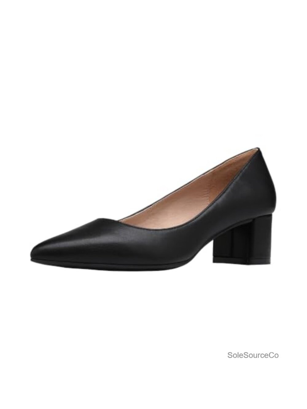 Women's Chunky Low Block Heel Pumps Pointed Toe Slip On Faux Leather